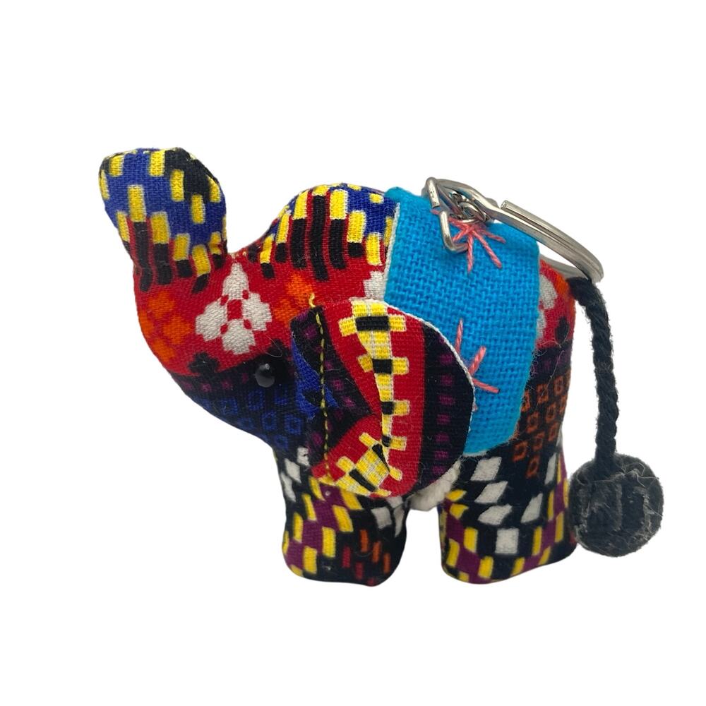 Handcrafted Elephant Plush Key Chain 2.5'Tall Multicolor